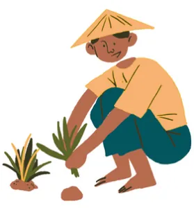 Illustration eines Mannes beim Ackerbau