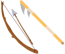 Illustration von Speer, Pfeil und Bogen
