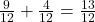Rendered by QuickLaTeX.com  \frac{9}{12} + \frac{4}{12}  = \frac{13}{12}