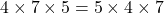 Rendered by QuickLaTeX.com 4 \times 7 \times 5 = 5 \times 4 \times 7