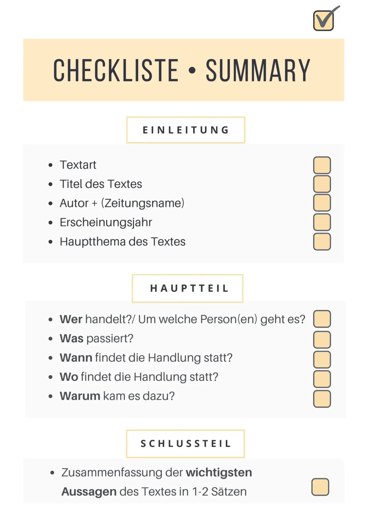 Summary Checkliste