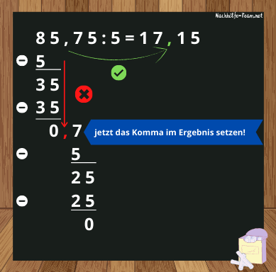 Komma im Dividend beim schriftlich dividieren