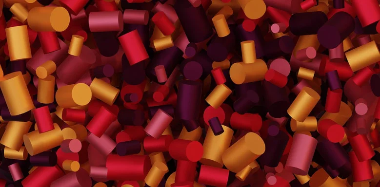 Viele bunte 3D Zylinder in einem Kunstwerk