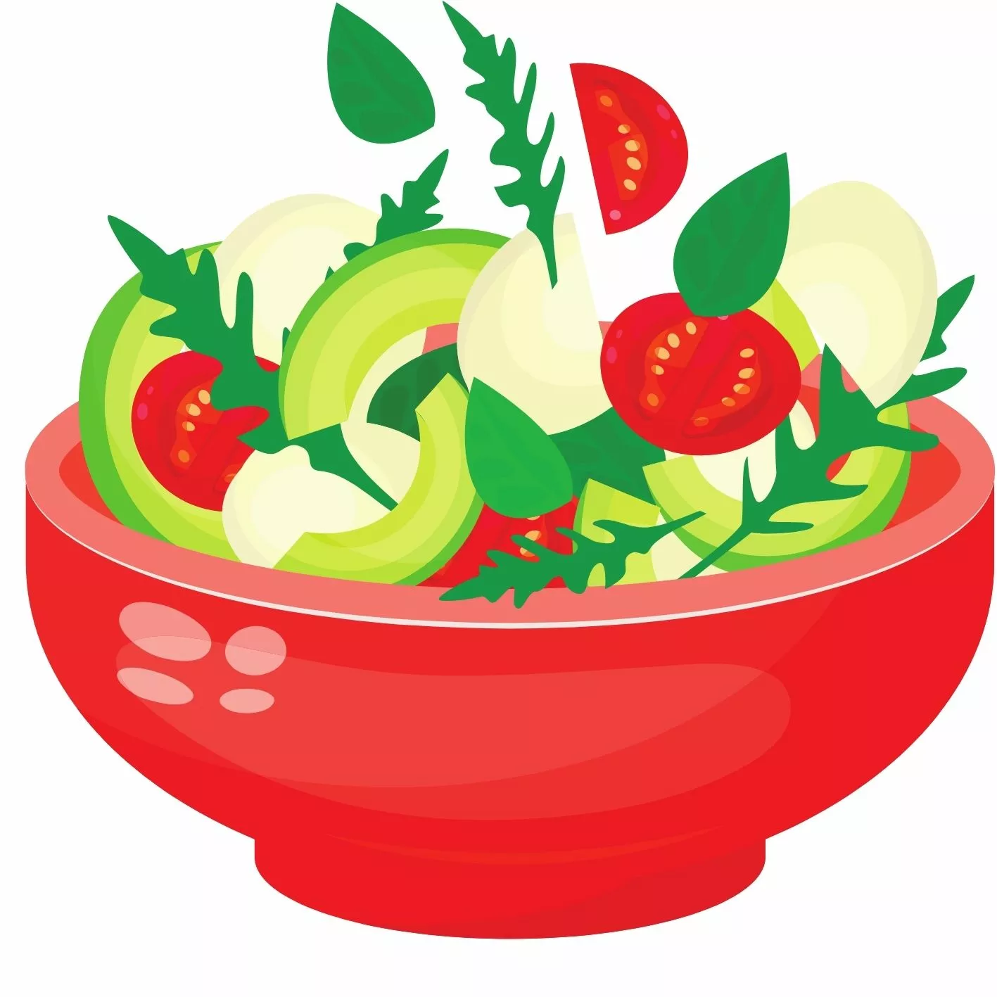 Doppelpunkt rote Salatschüssel mit buntem Gemüse drinnen
