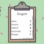 Zeugnis mit guten Noten und fröhlichen Gesichter
