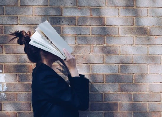 Loci-Methode - Motivation Frau hält sich ein Journal vor das Gesicht