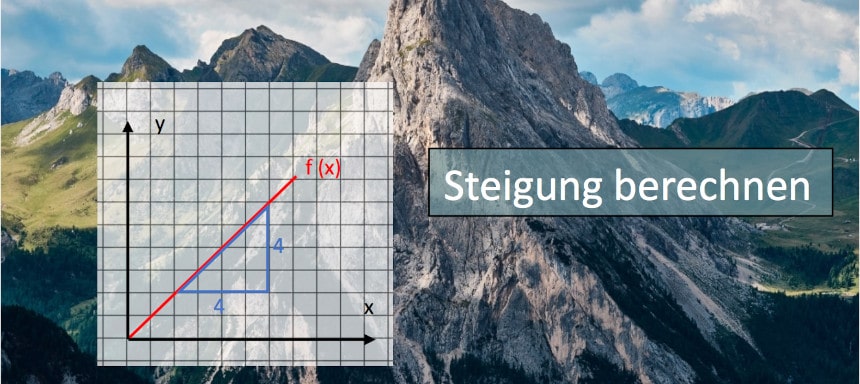 Koordinatensystem mit linearer Funktion vor Berg