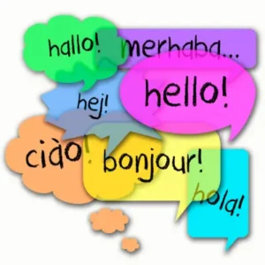 "Hallo" auf verschiedenen Sprachen zur Veranschaulichung von Bilingualität.