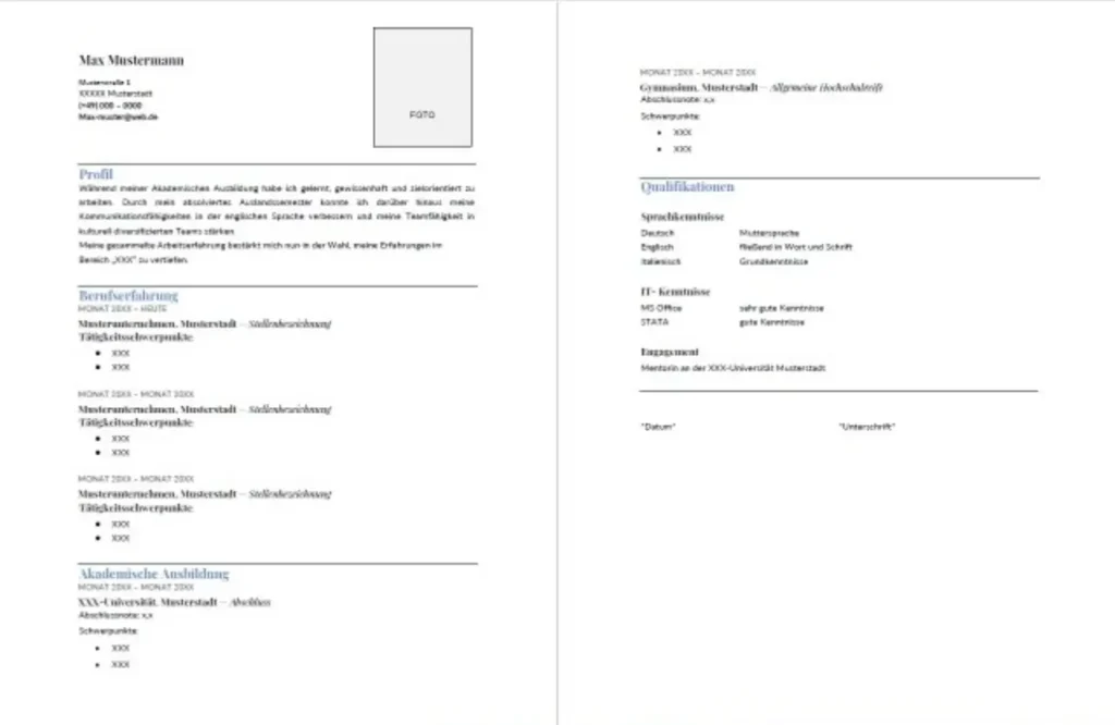 Layout eines modernen Lebenslaufs.