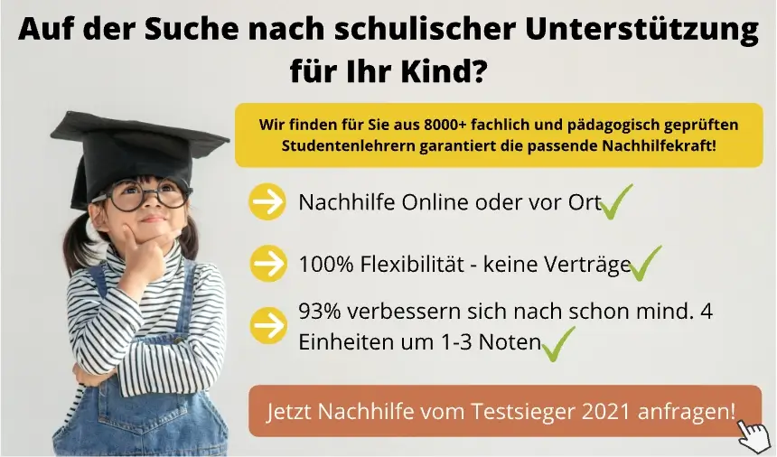 Nudge-Eltern4 Mädchen mit Brille und Hut überlegt, daneben stehen die Vorteile für Nachilfe