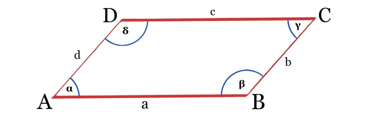 Parallelogramm mit beschrifteten Winkeln