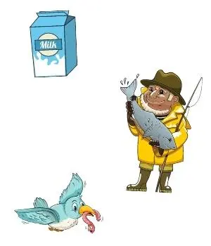 Alliteration Bild Milch, Vogel und Fischer