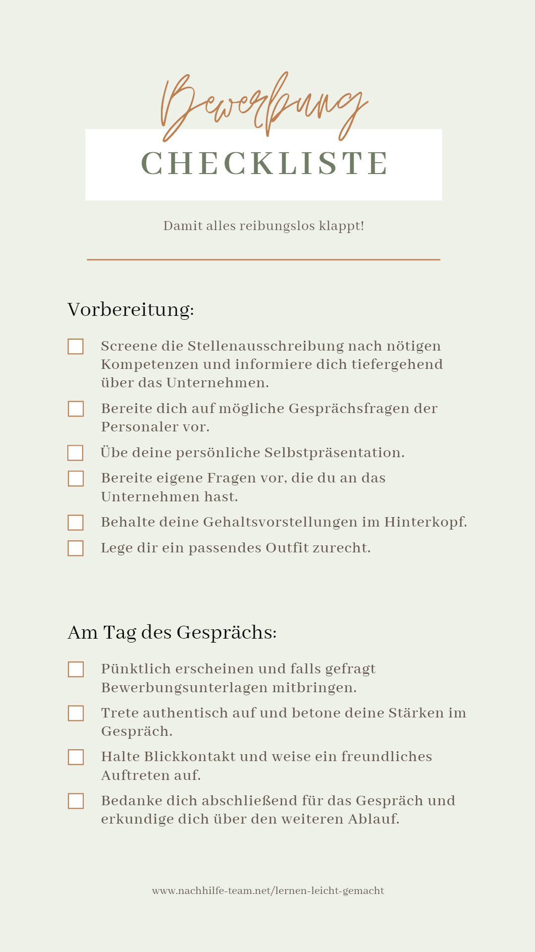 Checkliste Bewerbungsgespräch