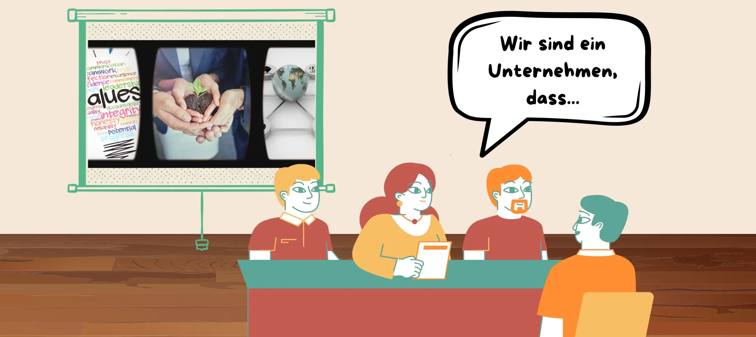 In dieser Phase des Vorstellungsgesprächs stellt das Unternehmen sich vor.