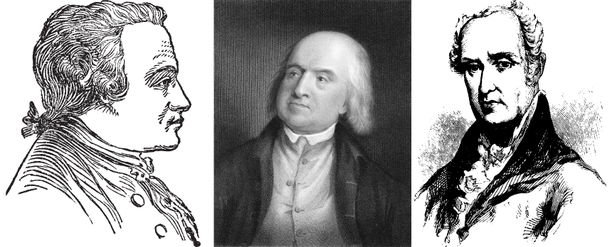 (v. l.) Immanuel Kant, Jeremy Bentham & John Stuart Mill