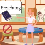 Ein Kind sitzt im Kinderzimmer und wird von der Mutter angeschrien, während ein anderes Kind vor dem Fenster vom Vater angeschrien wird zur Veranschaulichung von autoritärer Erziehung.