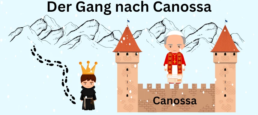 Der König musste über die Alpen zur Burg Canossa wandern, um den Papst um die Wiederaufnahme in die Kirche zu bitten.