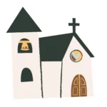 Eine Kirche mit Kreuz ist dargestellt