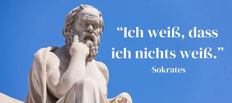 Sokrates - “Ich weiß, dass ich nichts weiß.” Statute von Sokrates mit dem Zitat "Ich weiß, dass ich nichts weiß."