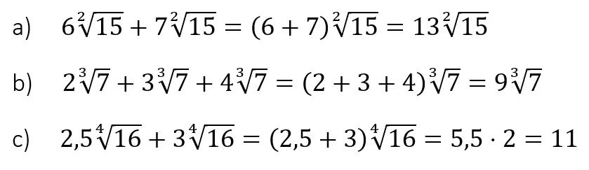 Wurzelgesetz Addition Lösung