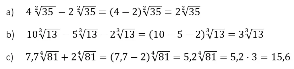 Wurzelgesetz Subtraktion Lösung