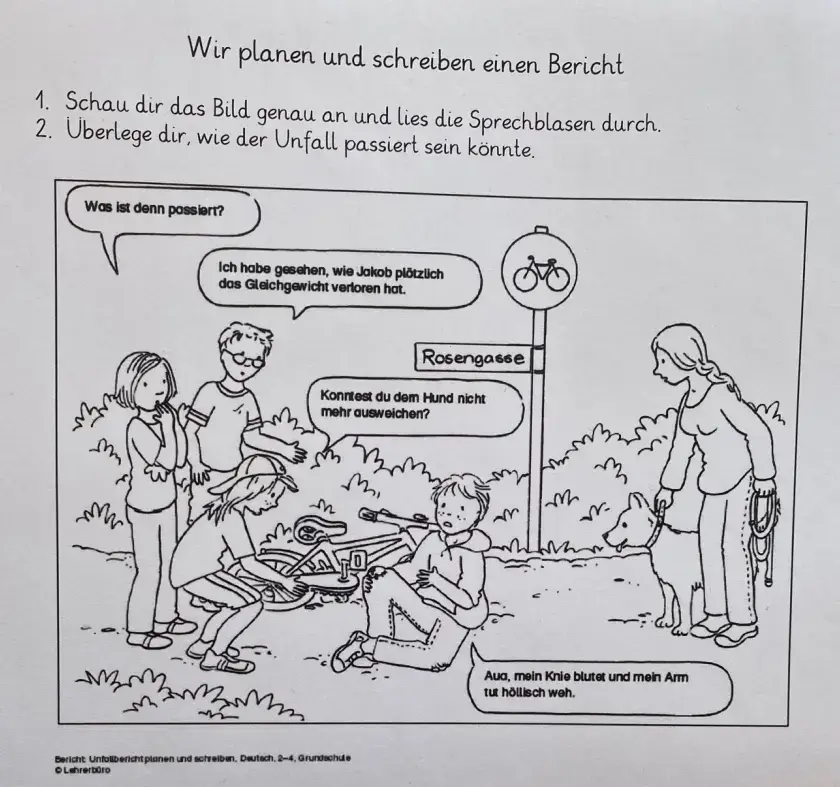 Kinder diskutieren den Fahrradunfall ihres Freundes.