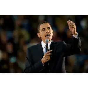Barack Obama, wie er seine 'Yes We Can'-Rede hält.