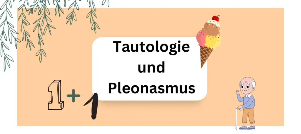 Titelbild - Tautologie und Pleonasmus. Man sieht Eiskugeln, einen alten Mann und Einsen in unterschiedlichen Designs, die Elemente spiegeln den Inhalt des nachfolgenden Artikels wider.