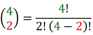 Binomialkoeffizient Formel farblich eingesetzt