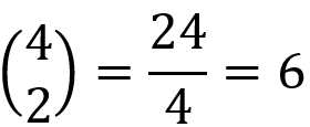 Das Ergebnis der Berechnung des Binomialkoeffizienten 4 über 2 ist 6