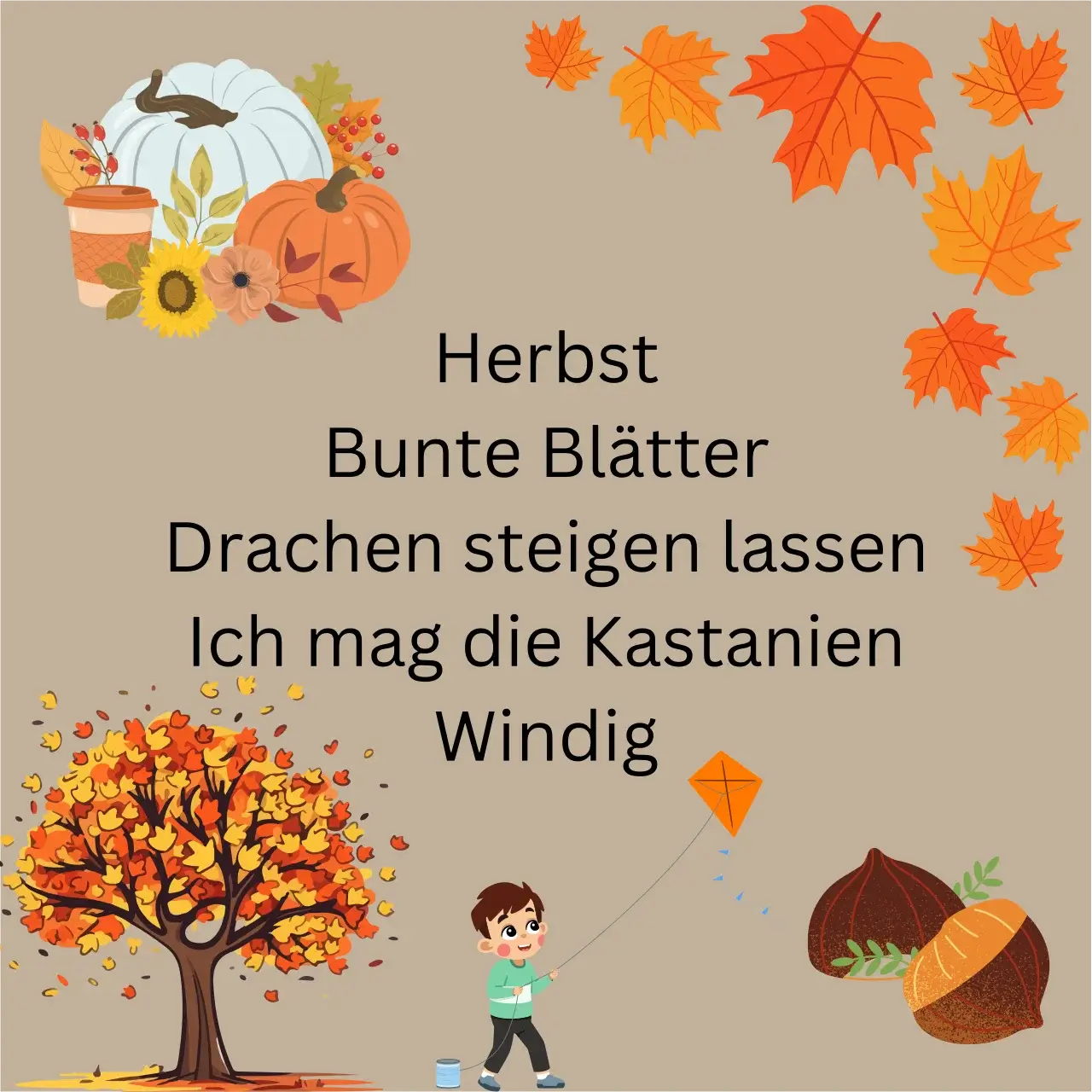 Herbst Elfchen, Herbst Bunte Blätter Drachen steigen lassen Ich mag die Kastanien Windig