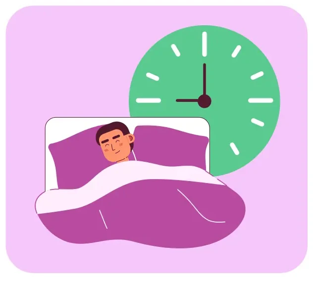 Ein schlafender Mann und eine Uhr als Darstellung der Strategie "Schlaf", um Sympathikus und Parasympathikus ins Gleichgewicht zu bringen