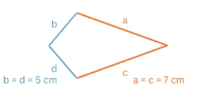 Abbildung Drachenviereck mit den Seitenlängen a = c = 7 cm und b = d = 5 cm