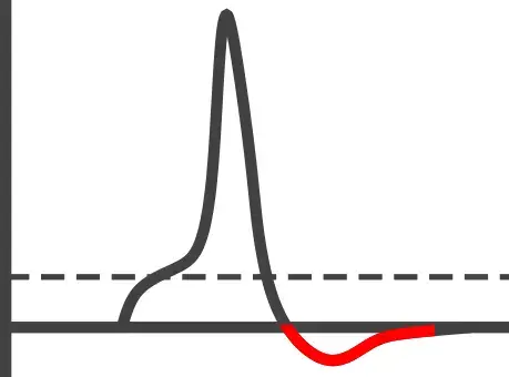 Es kommt zur Hyperpolarisation, bei der das Membranpotential kurzzeitig noch negativer wird als das Ausgangspotential.