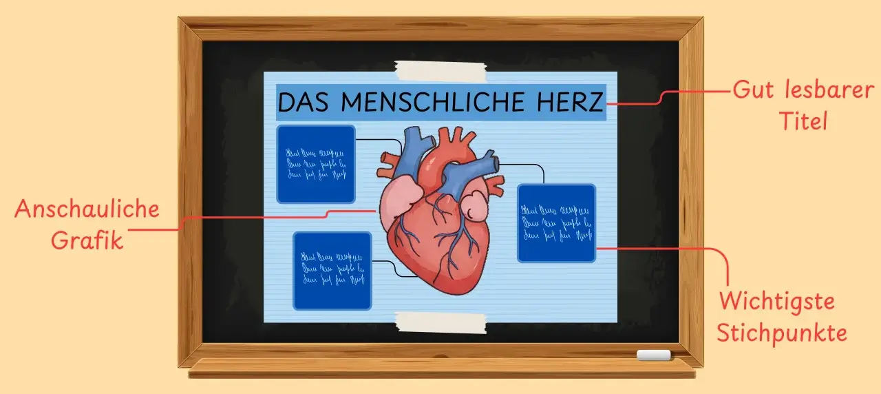Plakat über das menschliche Herz mit Herz Grafik auf Tafel.