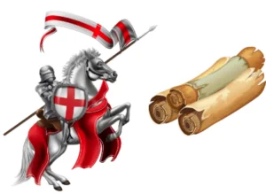 Ständegesellschaft Aufgaben des Adels Ritter auf Pferd und Schriftrollen