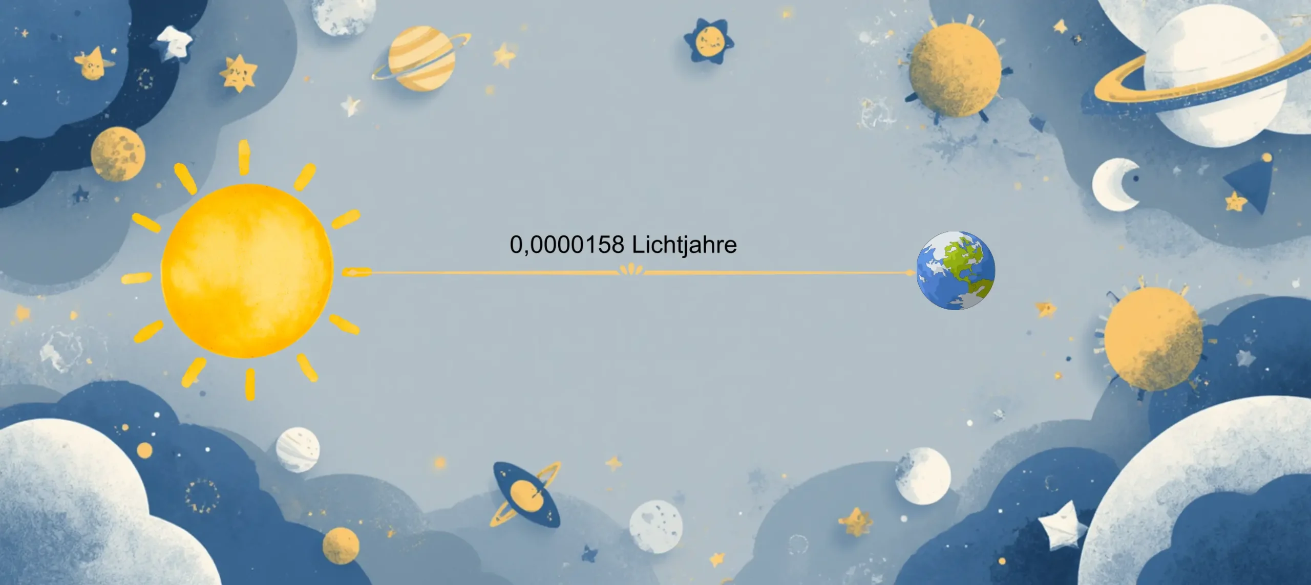 Darstellung der Entfernung der Sonne zur Erde in Lichtjahren