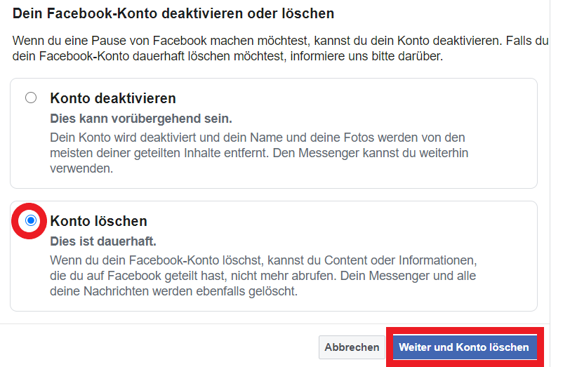 Facebook-Account löschen - Step 6