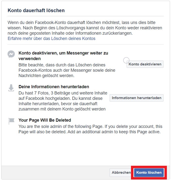 Facebook-Account löschen - Step 8