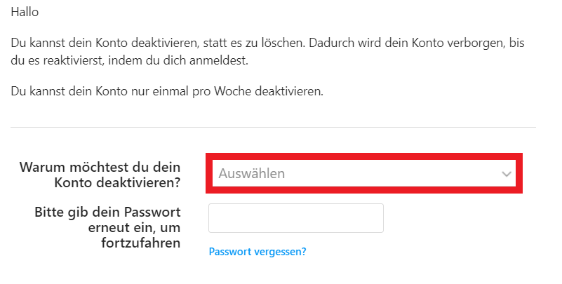 Instagram-Account deaktivieren - Step 3