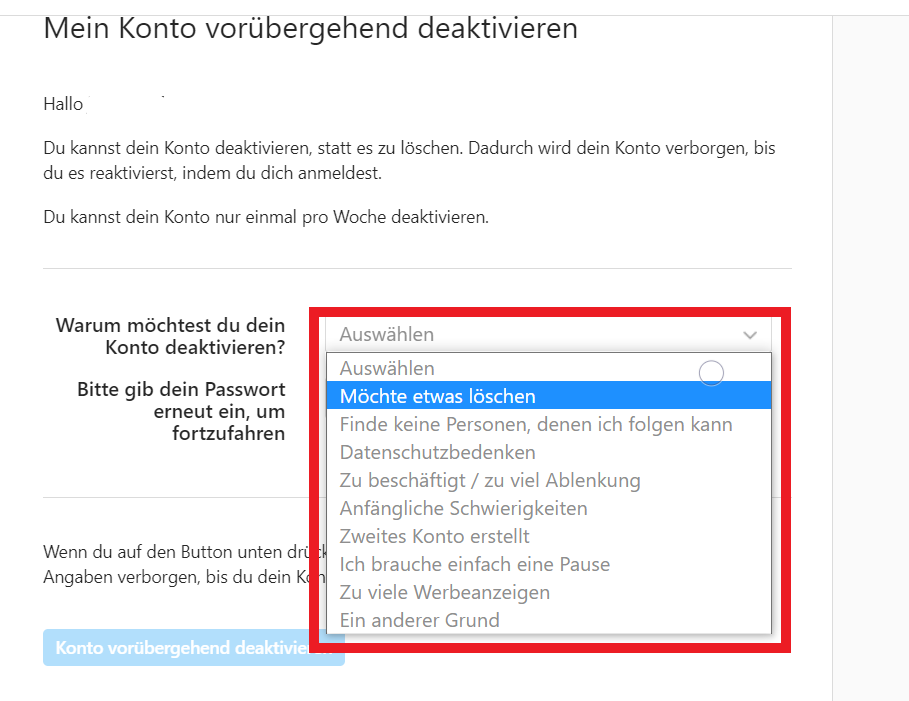 Instagram-Account deaktivieren - Step 3