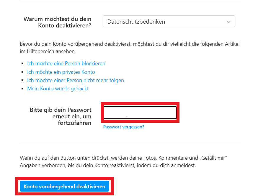 Instagram-Account deaktivieren - Step 4