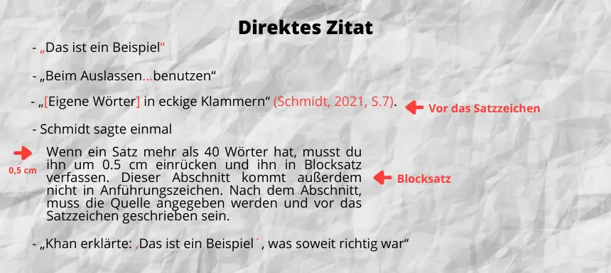 Beispiel für ein direktes Zitat (APA)