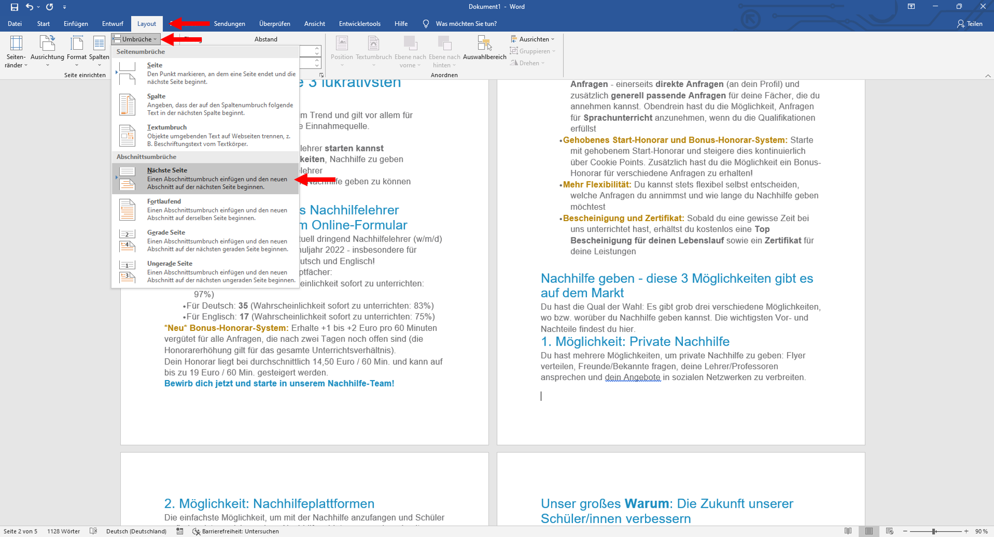 Word Seitenzahl ab Seite 3 - Schritt 2