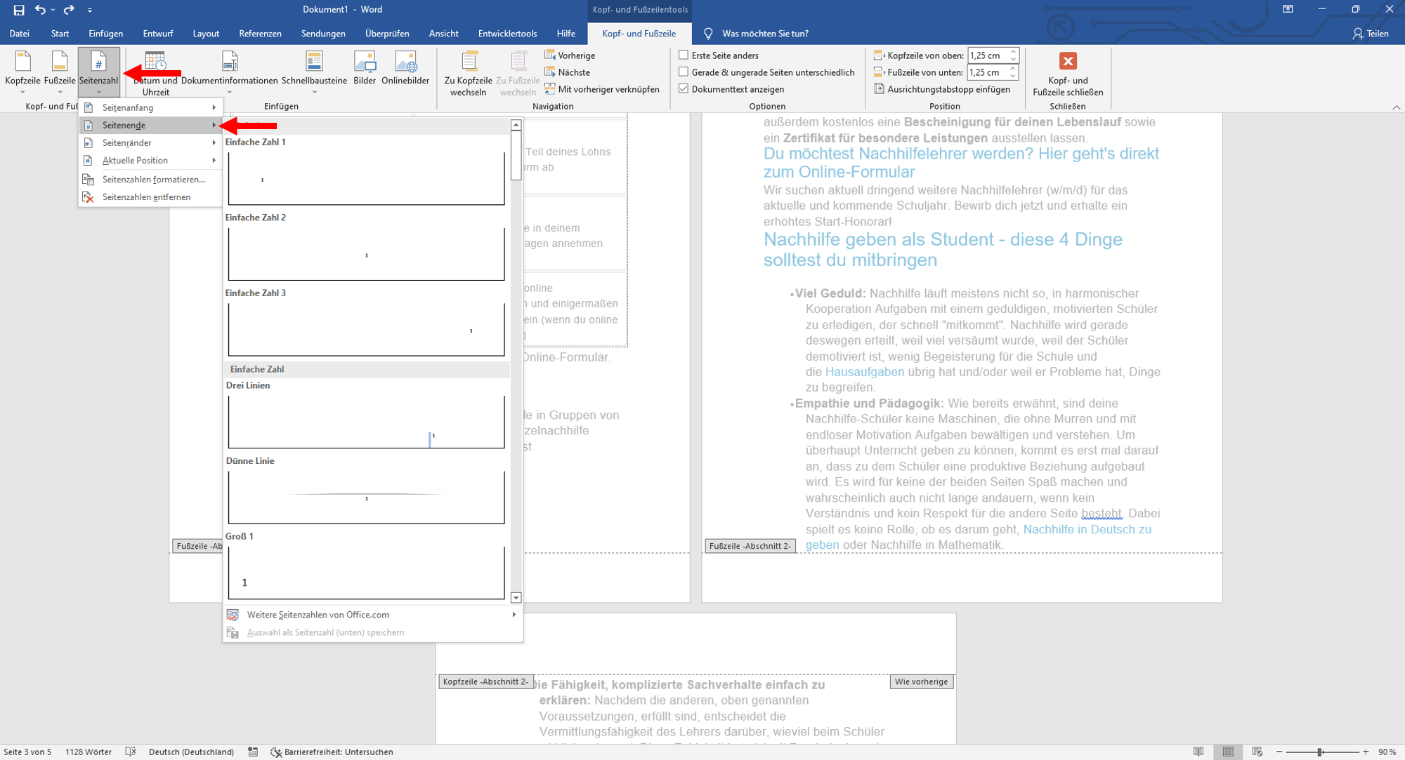 Word Seitenzahl ab Seite 3 - Schritt 4