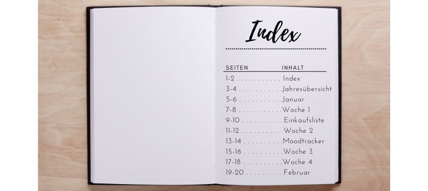 bullet journal index